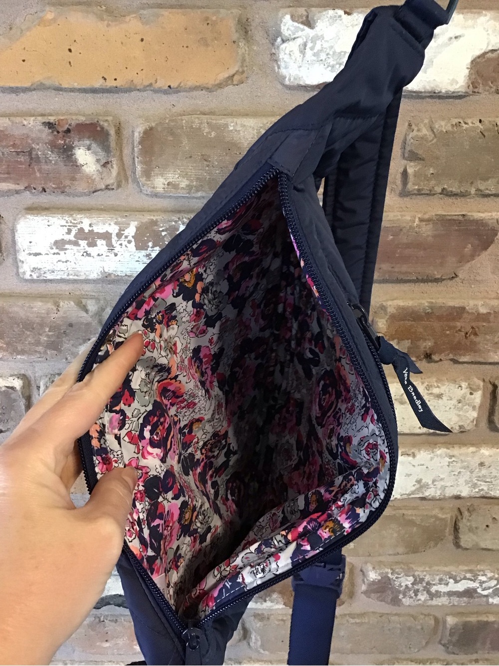 Vera Bradley Women's Ultralight Essential Scroll Navy Quilted Sling Backpack - Picture 7 of 10
